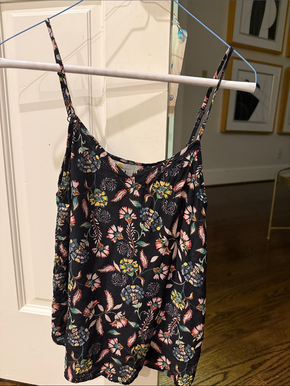 Boden Black Floral Spaghetti Strap Tank Top